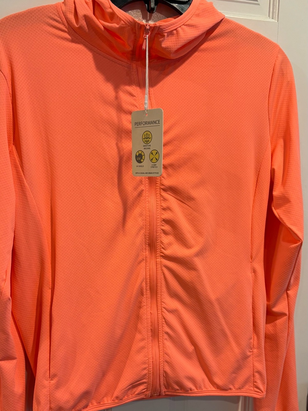 NWT! Women’s Love Tree Neon Orange Hooded Zip Performance Jacket. Size L